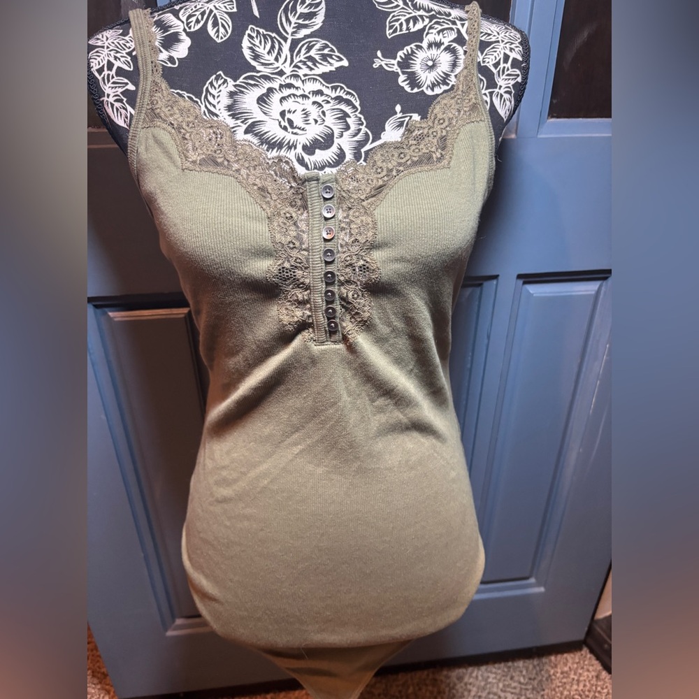 Abercrombie & Fitch Olive Lace-Trim Body Suit- size XL